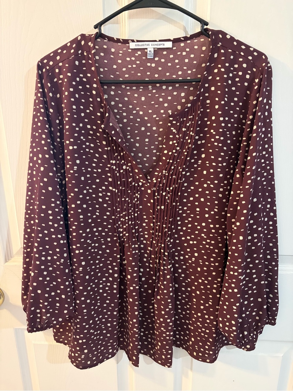 Collective Concepts Burgundy Print Pintuck Blouse XL